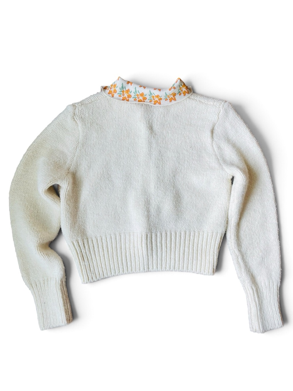 Zara Cream Cropped Cardigan with Orange Floral Trim - Picture 4 of 4